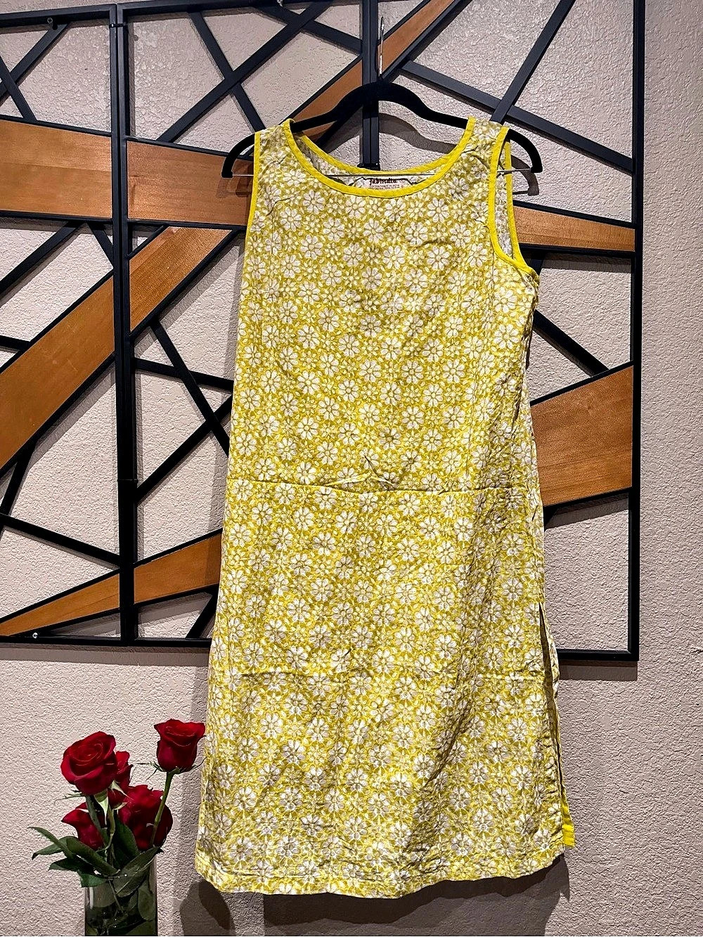 fabindia Floral Mini Dress Yellow & White XL